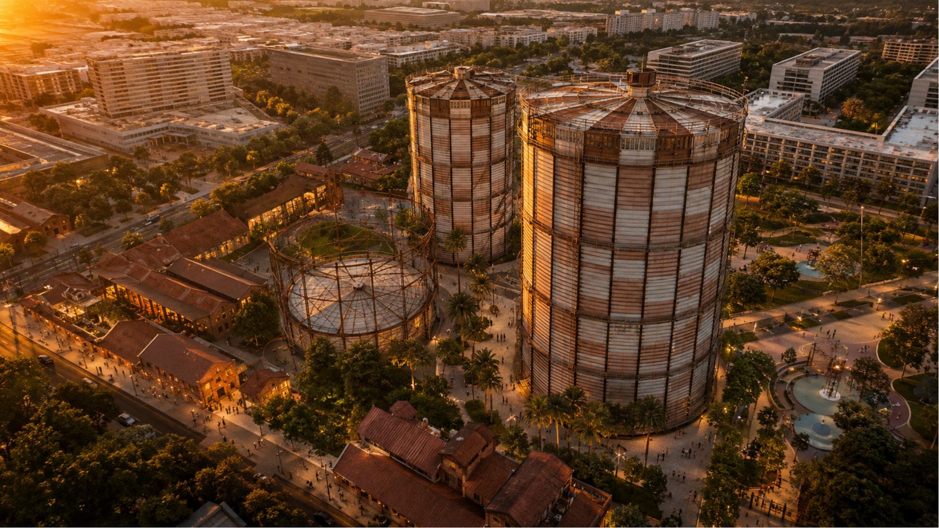 Parque Los Gasómetros al atardecer
